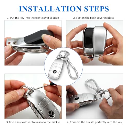 Image of Creativity for Mercedes Benz key cover and keychian (Grey Combination) | TPU key Case with Rhinestones is compatible with CLS CLA GLA AMG A C E S G GLC GLE GLS M smart remote key