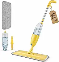 Mop Spray 3 em 1 com Reservatório 400ml, Esfregão Mágico com Pulverizador, Lava Enxágua e Seca, Cabeça Giratória 360°, Cabo Telescópico, Mop de Limpeza para Casa, Cozinha e Banheiro (Amarelo)