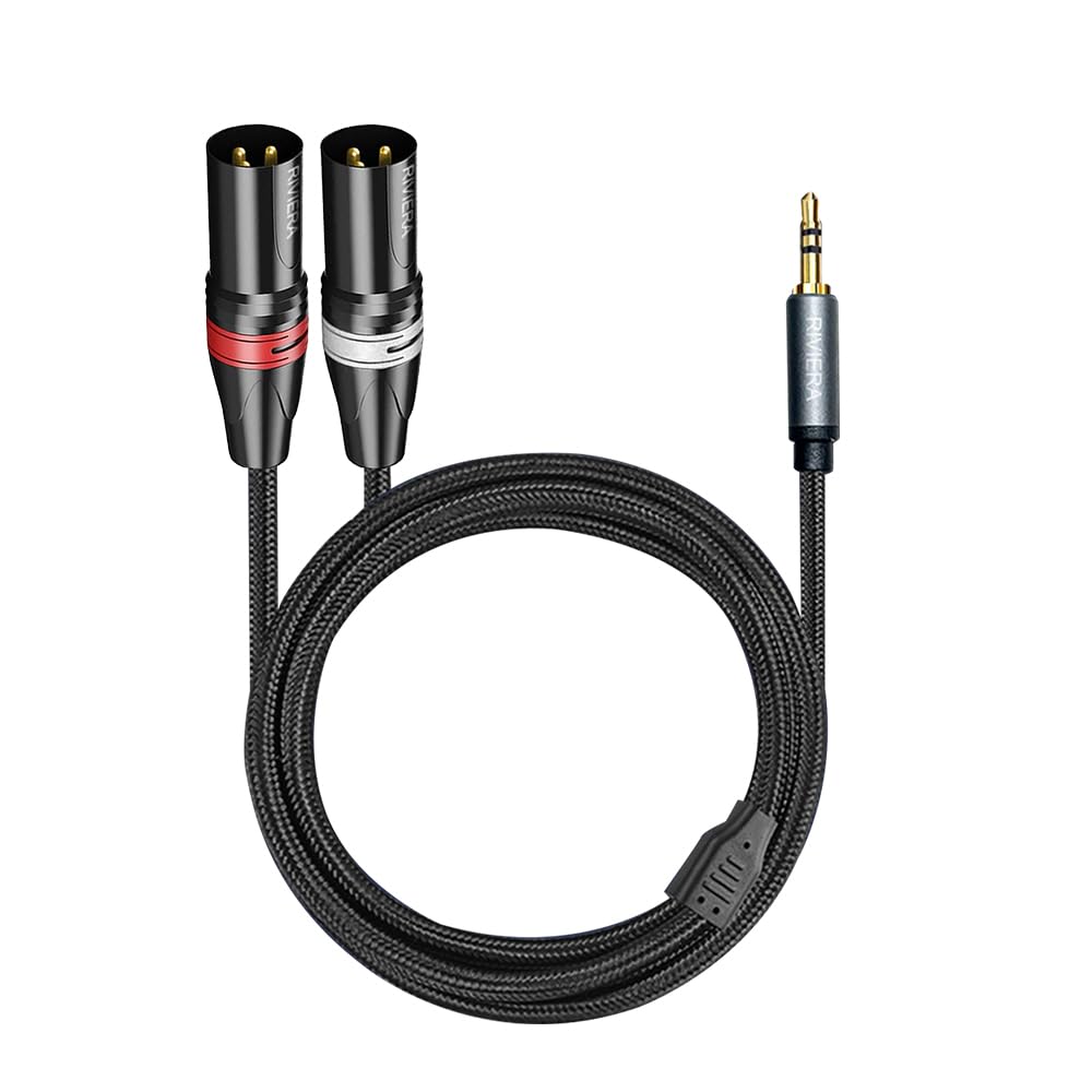 RIVIERA Audio Cable 3.5 ST-2xXLR Nylon Braid Aux Cable Sheild Wire Low Noise for Muscial Instrument 10FT/3.0M