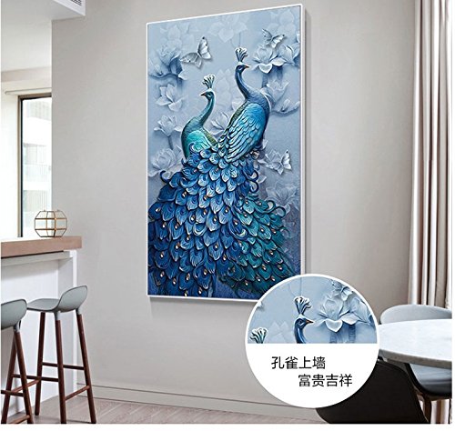 Faraway Peacock 5D DIY Crystal Diamond Rhinestone Painting Pasted Paint by Number Kits Animal Full Diamond Mosaic 40x70cm (Blue2)