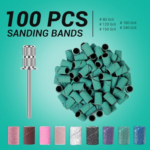 Image of MelodySusie 100 Pcs Nail Drill Bits Sanding Bands for Nail Drill 180 Fine Grit Nail File Sanding Bands for Acrylic Nails Gel Manicures and Pedicure