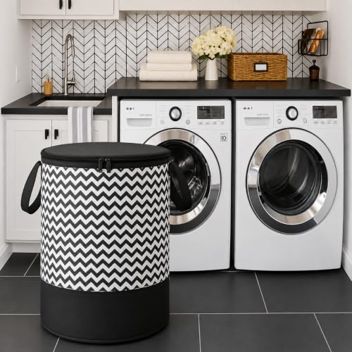 Image of Large Collapsible Laundry Hamper, 45L Capacity, Zip-Top Lid & Carry Handles, Space-Saving Foldable Design, Black