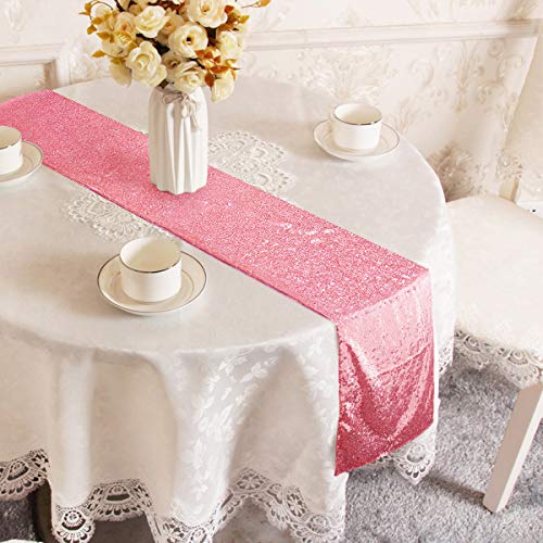 Yuboo Pink Table Runners, 2 Pack Blush Light Pink Sequin Table Cloth 12''X108'' For Women Girls' Birthday Party/Wedding/Bridal/Baby Shower/Party Decorations #TOP3