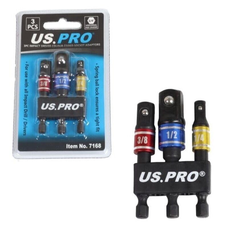 US Pro 3PC Impact Driver Colour Coded Socket ADAPTORS