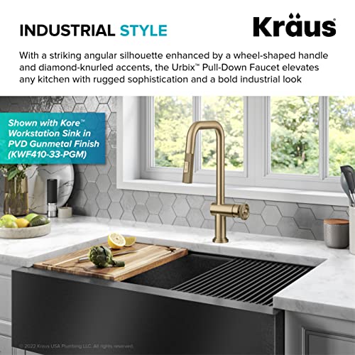 KRAUS Urbix Industrial Pull-Down Single Handle Kitchen Faucet in Brushed Gold, KPF-3126BG by Kraus - Image 5