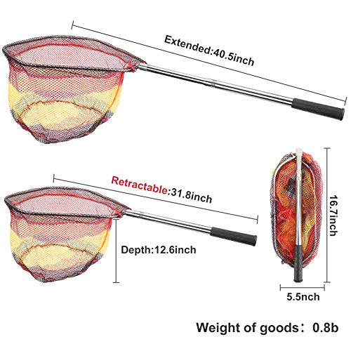 GOLD-SHARKING-Angelkescher-aus-Gummi-mit-ausziehbarer-Laenge-von-40577082-cm-mit-Teleskopstangengriff-fuer-Kinder-und-Herren