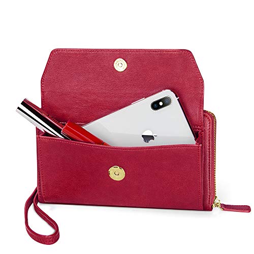 Image of nuoku RFID Blocking Wristlet Wallet for Women, Zip-Around Crossbody Clutch with 2 Removable Straps