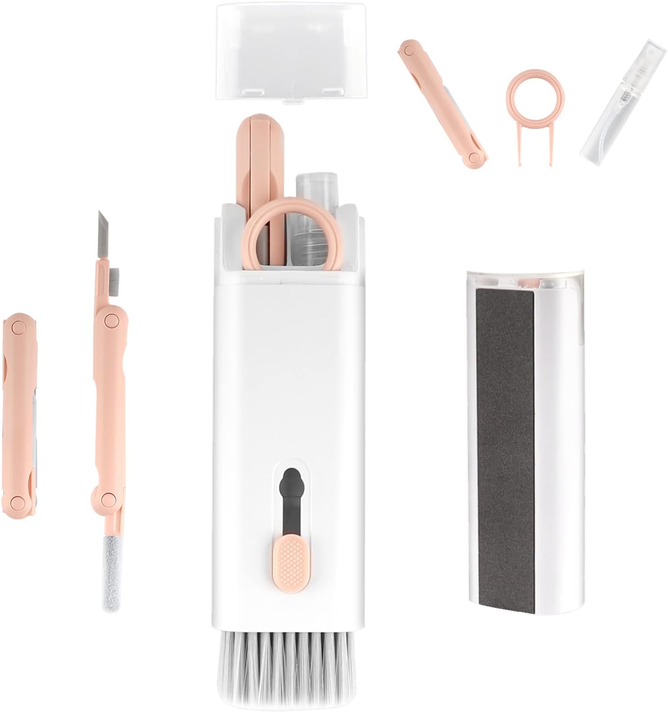 Enfudid 7-in-1 Electronics Cleaner Kit - Keyboard Cleaner kit, Portable Multifunctional Cleaning Tool for PC Monitor/Earbud/Cell Phone/Laptop/Computer/Bluetooth Earphones (with Cleaning Fluid), Pink