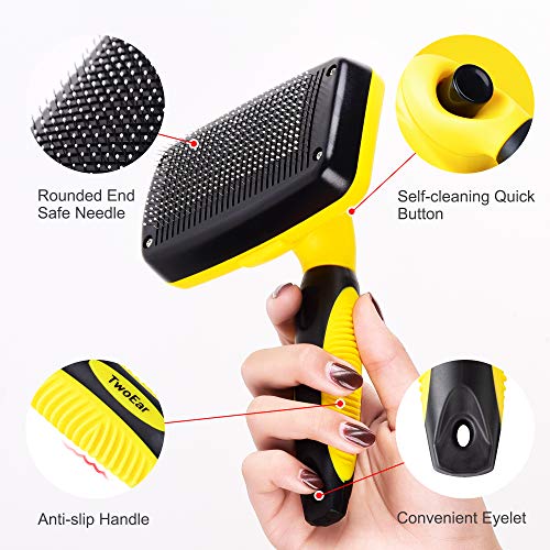 TwoEar Dog Self Cleaning Slicker Brush for Hair Grooming, Removes Loose Tangled Undercoat and Mats Gently, Easy Shedding for Small Medium and Large Dog Pet and Cat with Short and Long Hair - Thumbnail 2