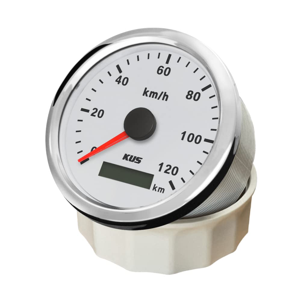 KUS Compteur De Vitesse Compteur De Vitesse GPS Etanche 120KM/H Avec Rétroéclairage Pour Auto 85mm (Blanc)