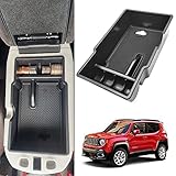 YOCTM Center Console Organizer Tray for 2015-2024 Jeep Renegade, Armrest Storage Box Insert with Anti-Slip Mat, Secondary Storage Divider Interior Accessories for Jeep Renegade