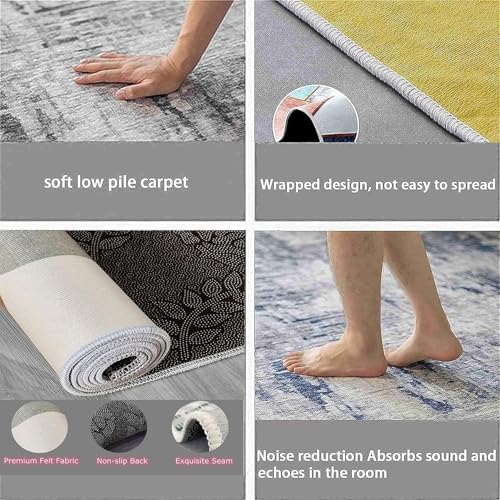 SMXVRC Marineblau Marmor Esszimmerteppich, 80x150cm, Luxus Blau Gold Textur rutschfest GroßEr Teppich, DüNn Kurzflor Gummierte RüCkseite Faltbar Dauerhaft Teppich für Kinder Jugend Kindergarten