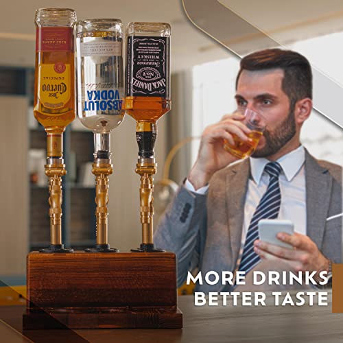 Konelcare Wood Liquor Dispenser-Solid Base Real Brass, Leakproof,Smooth Pouring Dispenser For Home Bar- Fathers Day Alcohol Gifts For Men #TOP3