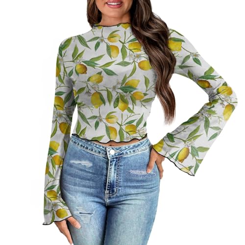 Coloranimal Chemisier à manches cloches pour femme en maille, Citron., M