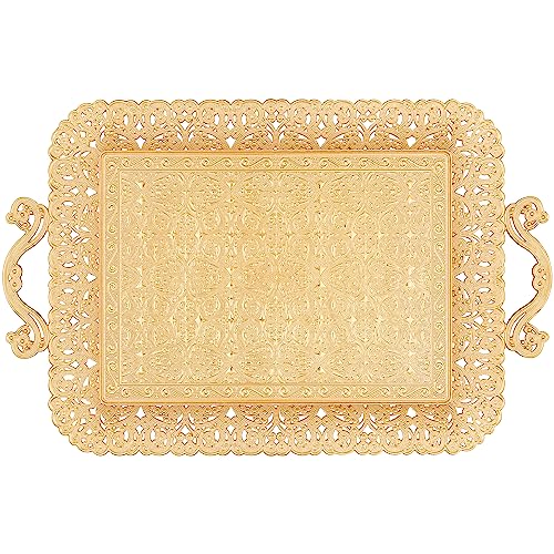 Alisveristime Turkish Ottoman Authentic Floral Design Zamak Serving Tray For Coffee & Tea (16.50 In X 11 In) (Gold) #TOP5