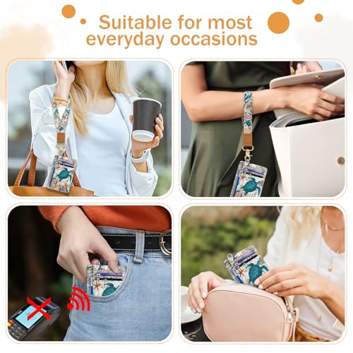 Sea Turtle Credit Card Holder Slim Wallet, RFID Wallet Women Front Pocket Wristlet Lanyard, Small Card Holder Travel Cute Thin ID Window PU Leather Funny Case Organizer Gifts Girls