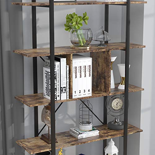 TWSOUL Vintage Bookshelf, 5 Shelf Bookcase Living Room Standing Rustic Unit Shelf, Industrial Shelves with Partition, Book Shelves for Living Room/Office