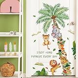 Giant Coconut Book Tree Wall Decals Lovely Jungle Animals Wall Stickers DIY Removable Green Leaves V