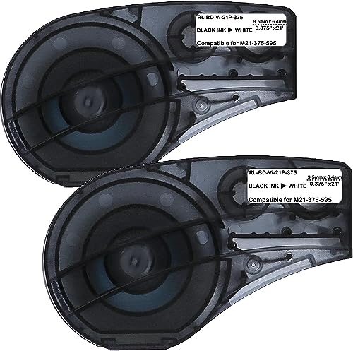 M21-375-595-WT-BK rubans étiquettes noir sur blanc recharge compatibles x2