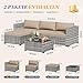 Amopatio Rattan Gartenmöbel-Set, Poly Rattan Sitzgruppe Couch 5 Teilig mit 3er Sofa, Sessel, Kissen und Glastisch für Garten, Terrasse und Balkon, Lounge-Set, Grau-meliert & Khaki Bezüge