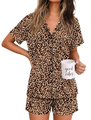 Image of Ekouaer Womens Pajamas Set Soft Classic Notch Collar Bride Pjs Comfy Short Sleeve Sleepwear Loungewear