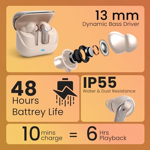 Image of FIREGOLD New Blastpods Wireless Earbuds with 4 Mic ENC, HD Sound Quality, 48 Hours Battery Backup (Grey White)