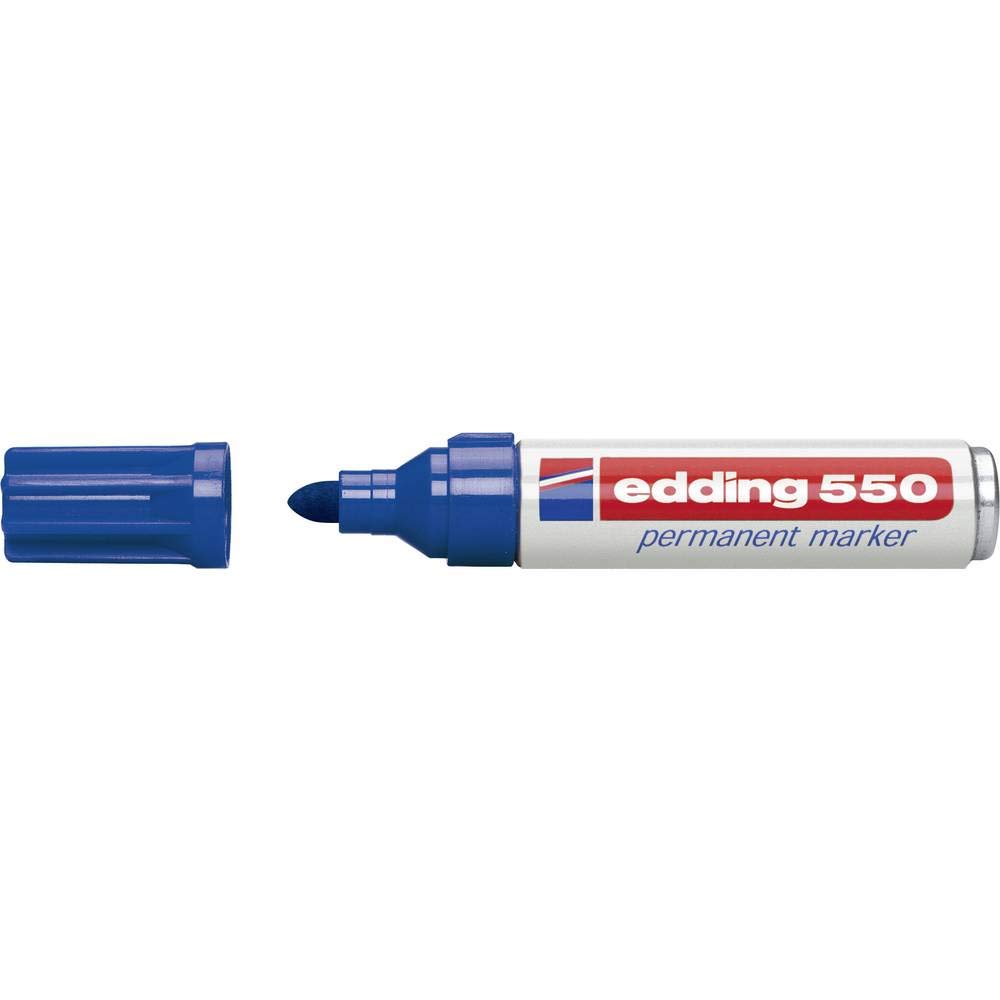 edding 550 Permanent Marker - Blue - 1 Pen - Round Tip 3-4 mm - Waterproof, Quick-Drying, Smear-Proof Pens - for Cardboard, Plastic, Wood, Metal, Glass and Fabric