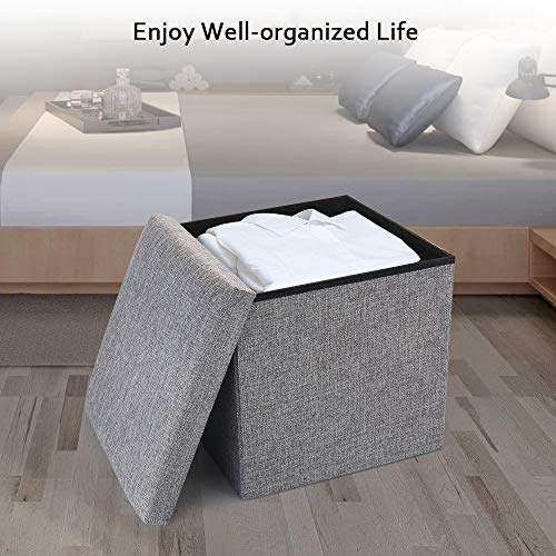 Storage Ottoman Cube 15 Inch Folding Storage Ottoman, Square Foot Stools And Ottomans Seat With Storage, Padded With Memory Foam For Space Saving, 15X15X15 Inch, Grey #TOP1