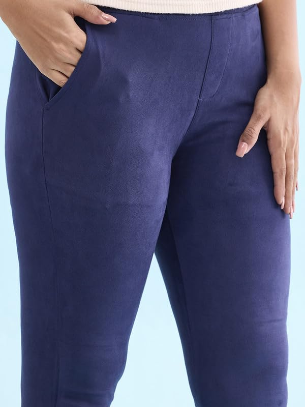 Image of GO COLORS Women Solid Mid Rise Suede Treggings