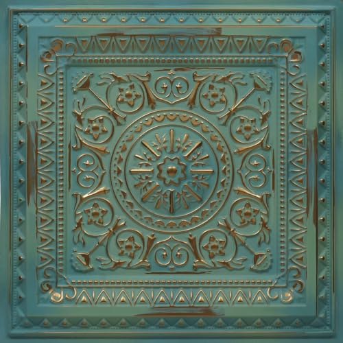 from Plain to Beautiful in Hours 223 La Scala PVC 2 x 2 Glue-up or Lay-in Ceiling Tile (Covers / 40 sq.ft) Vintage Tin 10 Piece