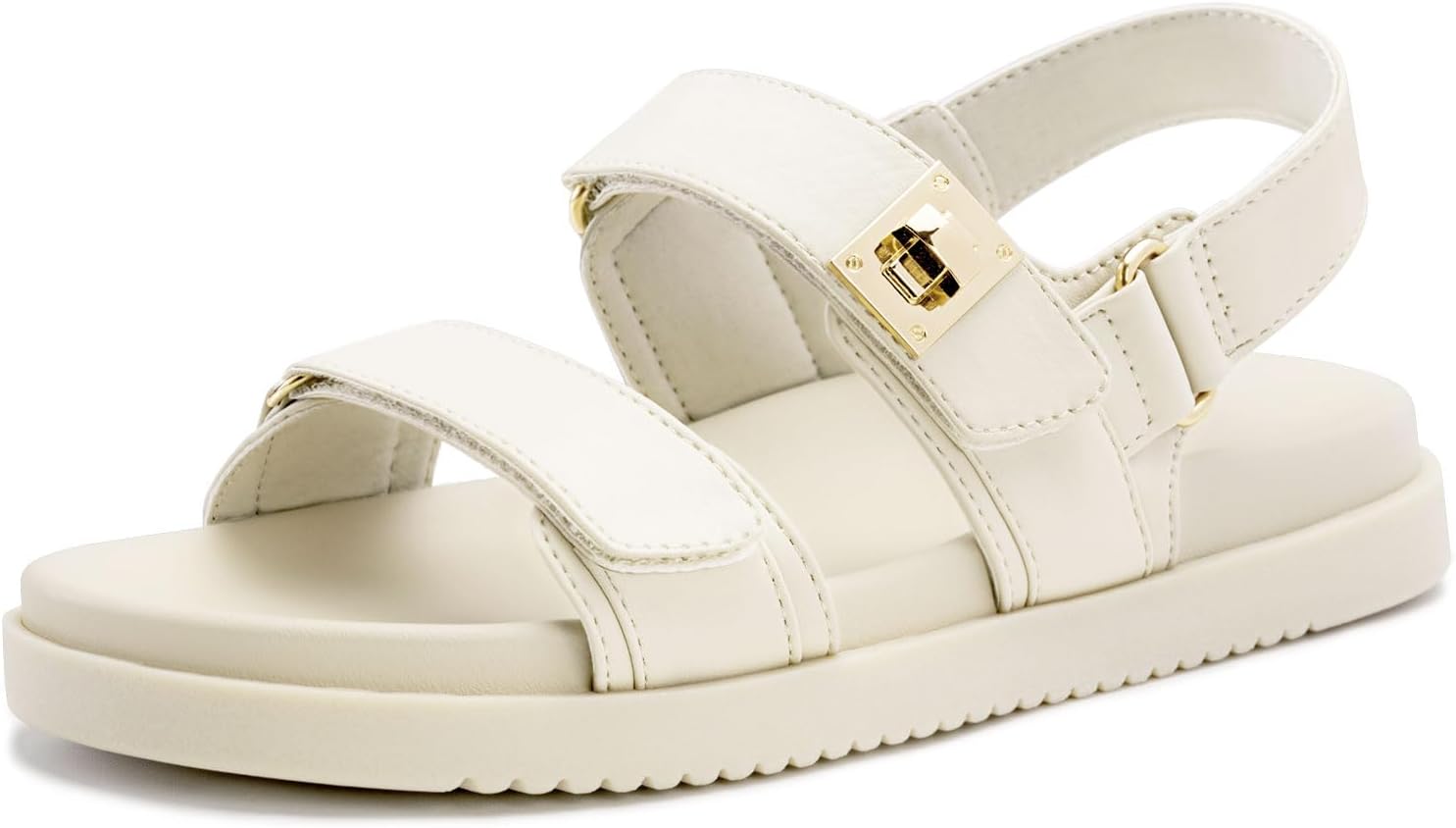 FITORY Women’s Flat Sandals Classic Adjustable Double Strap with Cushioned Footbed for Summer Size 6-11