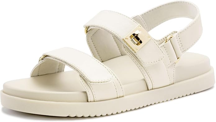 FITORY Womens Flat Sandals Classic Adjustable Double Strap with Cushioned Footbed for Summer Size 6-11