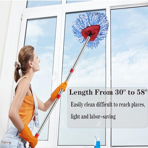 Image of Spin Mop Replacement Handle, 4-Section 30-to-58 inch Mop Replacement Stick Compatible with Ocedar Mop Handle for Easy Wring Mop Refills, Germany Screw Joint (Red 2 Pack)