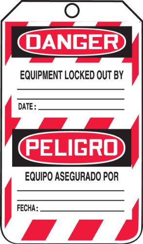 Accuform Etiquetas de bloqueio, pacote com 5, bilíngue Danger Equipment Lock-Out My Life is on The L