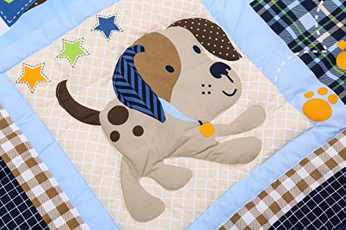 Brandream Sport Crib Bedding Sets For Boys | Champ Dogs Baseball Basketball Football | 3-Piece Patchwork Sport Baby Nursery Set Blue - Crib Quilt, Fitted Crib Sheet, Crib Skirt Included #TOP5