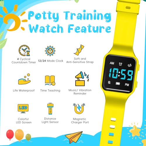 Image of Potty Training Watch for Toddlers with Countdown, Magnetic Charging, Flashing Lights, Fun Music or Vibration Alerts - Waterproof Interactive Toilet Training Reminder for Boys & Girls Ages 2-9
