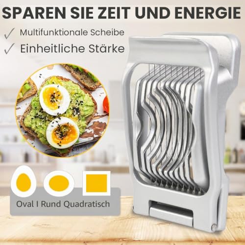 Foto von Bugucat Eierschneider Edelstahl, Eierteiler für Hartgekochte Eier Egg Slicer Splitter Chopper Eischneidewerkzeug für Gekochten Eiern,Erdbeeren,Pilzen,Salat,Weiches Obst Spülmaschinenfest