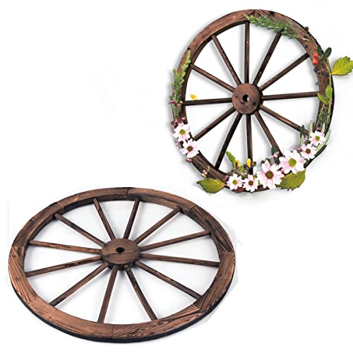 GIANTEX Wagenrad Holzrad 2er Set, Dekorad Holz Wagen Deko Rad Braun,...