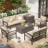 U-MAX Metal Patio Furniture Set, 7 Pieces Outdoor Sectional Patio Conversation Set with 2 Storage Boxes, Outdoor Couch Sofa Modern Setting Set with Beige Cushions for Lawn, Backyard, and Deck