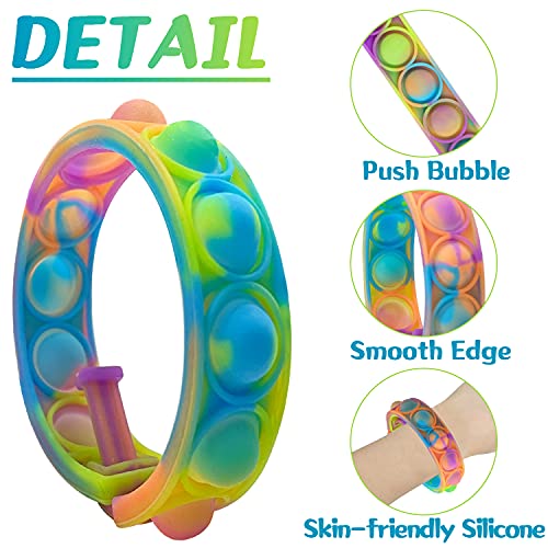 Fidget Push Toys Bracelets 6Pcs Bubble Push Wristband Wearable Sensory Fidget Hand Finger Press Toy Silicone Stress Reliever Toys For Autistic Kids & Adults #TOP2