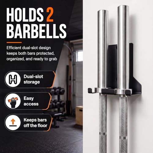 Hicarer Wall Mounted Alloy Steel Barbell Hanger Max Load up to 150 Lbs Heavy Duty Garage Gym Bar Vertical Wall Rack 2 Bar Holder for Commercial Gym or Home Space Saving, Black by Hicarer - Image 5