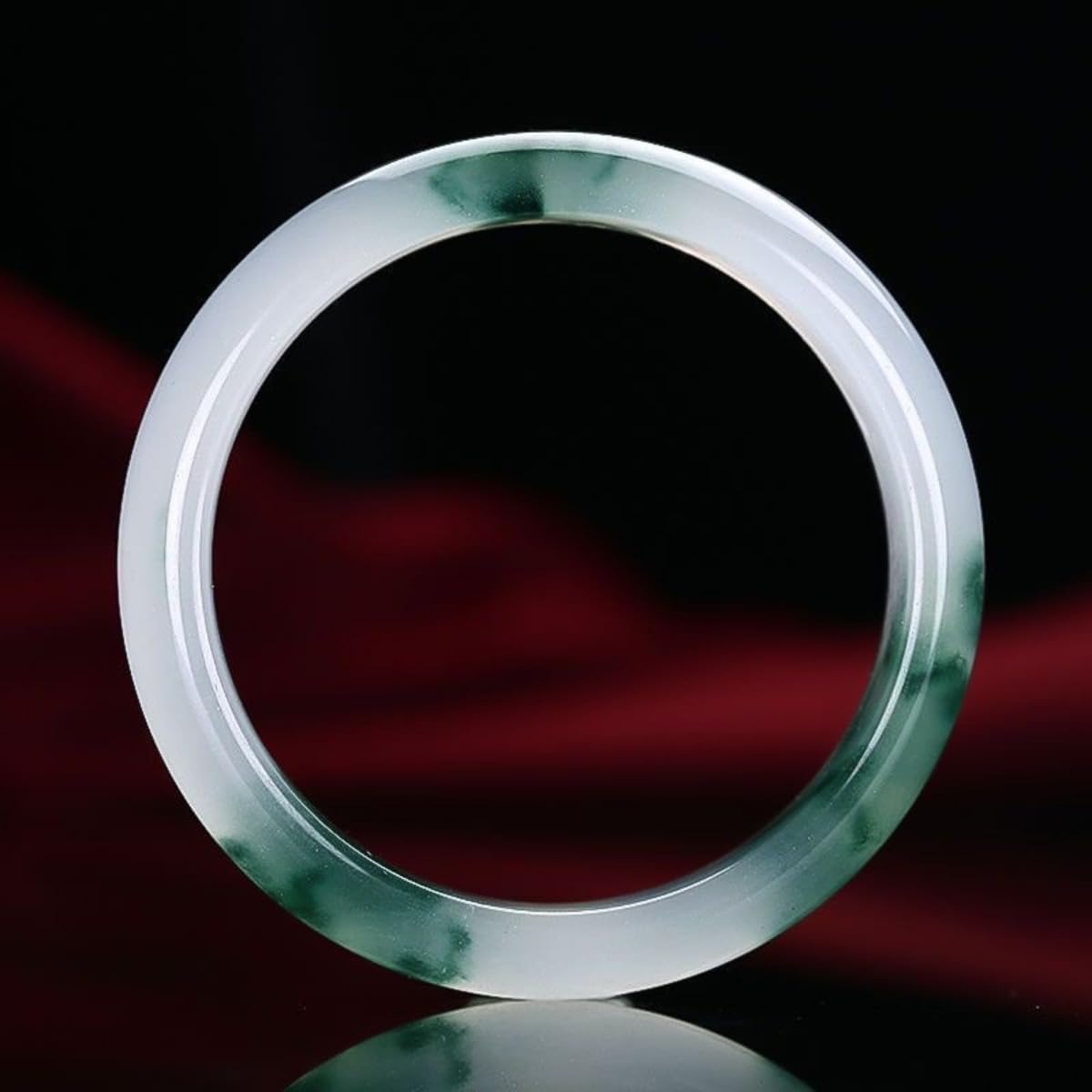 Jade Bangle Bracelet, A-grade Burmese Fine Round Ice-type Floating Flowers Emerald Color Quartzite Design, Great for a Girlfriend's Gift