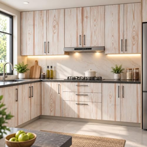 Image of HOME13 Wood Grain Wallpaper Peel and Stick Wood Contact Paper Self Adhesive Removable Thicken Wooden Wall Paper for Kitchen Cabinets Drawer Shelf Liner Waterproof(12x100 Inch, Terracotta)