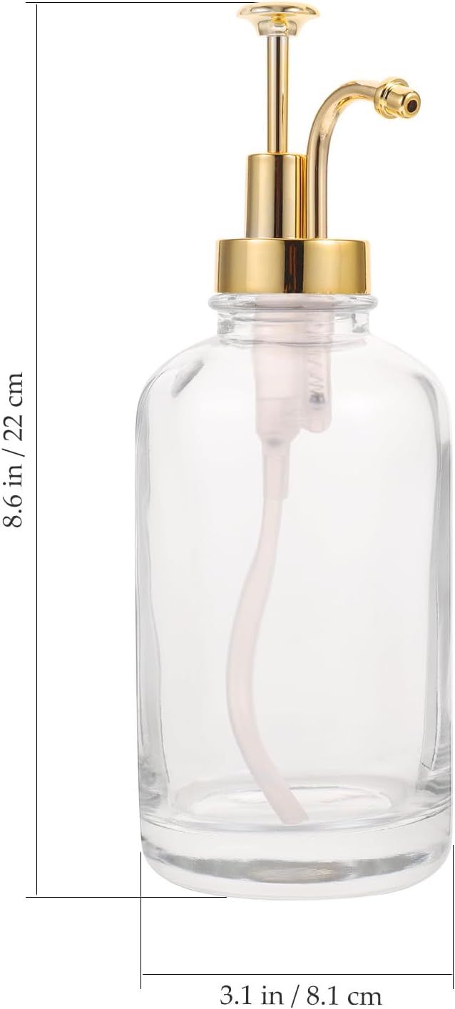 Glass Syrup Dispenser Bottle with Gold Pump Head, Reusable Soap Dispenser Glass Container, Coffee Bar Sugar Pump for Kitchen and Dining Use