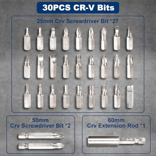 Image of Electric Screwdriver, SORAKO Cordless Screwdriver Rechargeable 4V Max, Power Screwdriver with LED Light, 1300mAh Battery Screwdriver 6 Nm 30 PCS Screw Gun Accessories for Home DIY, Car Repair