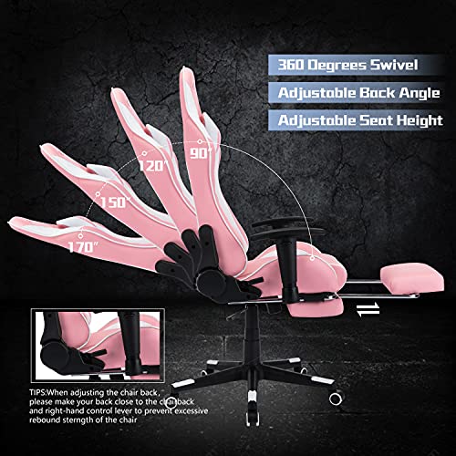 ALEAVIC-Silla-GamerSilla-Gaming-con-ReposapiesSilla-de-Oficina-Ergonomica-Silla-Racing-con-Respaldo-AltoRosa