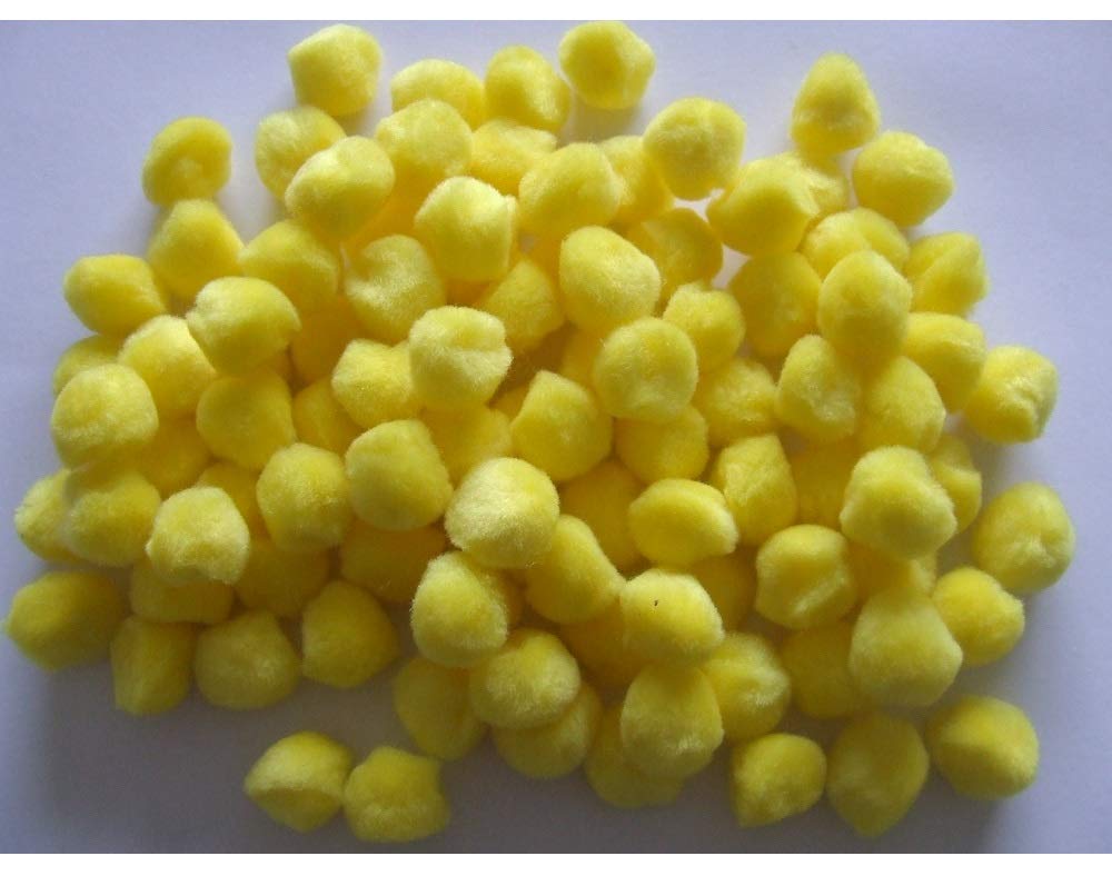Pom Poms: with Hole: 2.5cm: Yellow: Pack of 50: Crafts