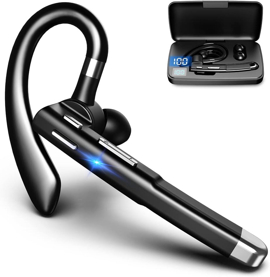 Bluetooth Headset V5.3, Wireless Earpiece with 500mAh Charging Case Hand Headphones Noise Canceling Mic for Office Driving Business (520 second generation)