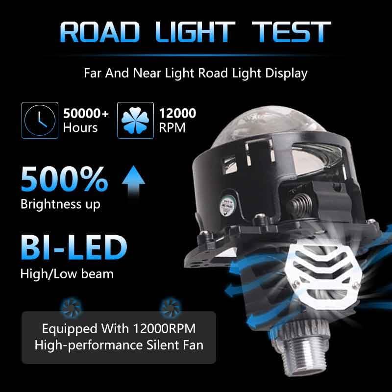 3 Inch Bi-LED Projector Lens with Hi/Low Beam - 6000K 6pcs Chip 51W Low/55W High 9-16V 30000-Hour Long Lifespan Focus Beam Clear Cut Off Line No Glare,Upgrade Replacement for Bi-Xenon Projector Lens