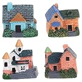 Housoutil Lot De 4 Maisons Miniatures en Résine pour Jardin De Fées Décor De Pot De Fleur Accessoires Miniatures De Paysage De Campagne pour Bonsaï